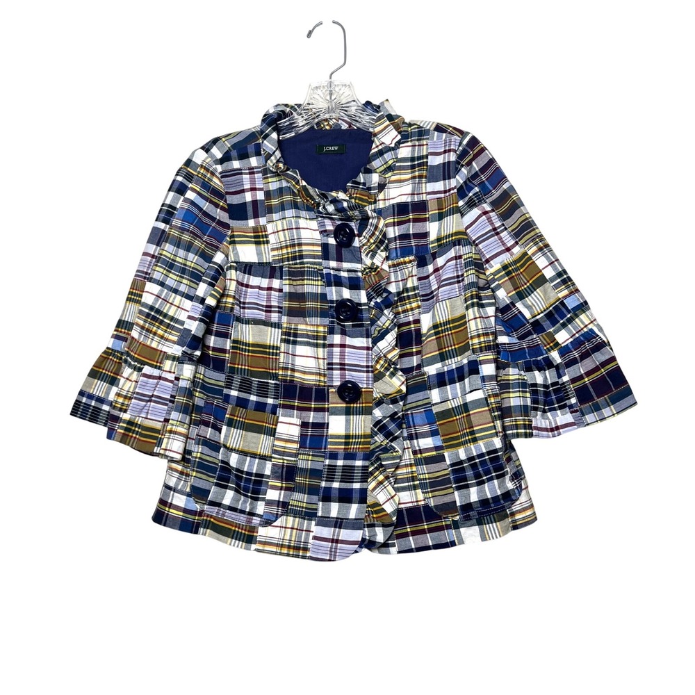 J Crew Madras Plaid Patchwork Blazer Jacket Ruffl… - image 2